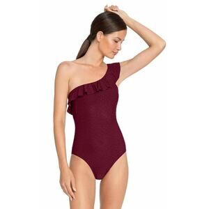 NWOT Robin Piccone One Shoulder Ruffle Swim Burgundy Eggplant Wine Size 4